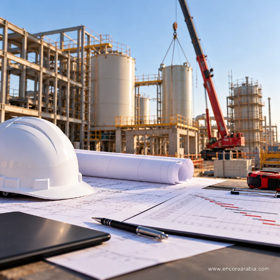 Encore Arabia project management team on an installation site