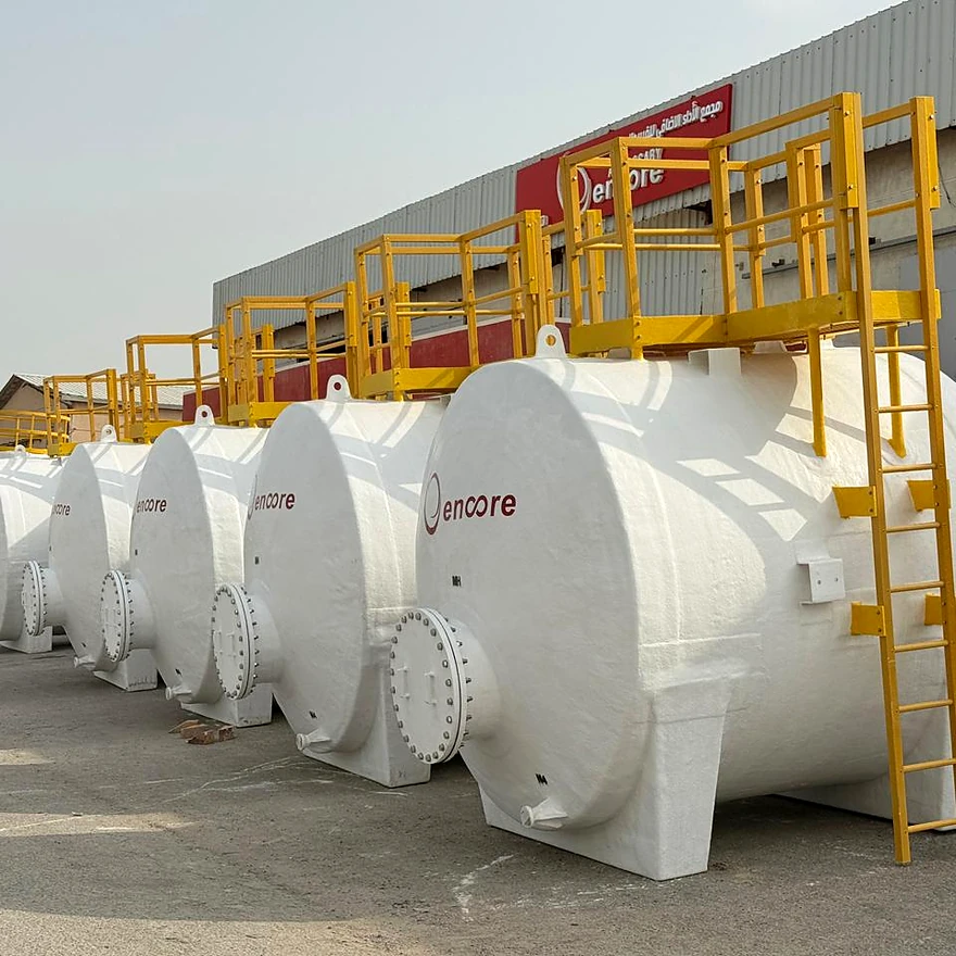 FRP horizontal storage tank in industrial facility